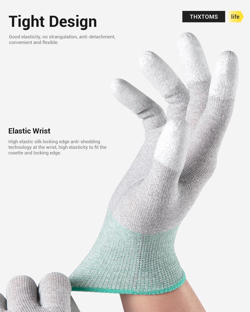 ThxToms ESD Anti Static Gloves, High Resistance Carbon Fiber Protects Your Computer Safe, Medium 5 Pairs - Image 3